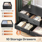 63 Inch TV Stand Dresser for Bedroom, Long Dresser with 10 Fabric
