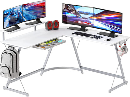 Vista L-Shape Desk with Monitor Stand, White