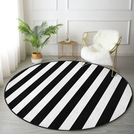 Black and White Decorative Round Carpet, Living Room Round Rug, Non