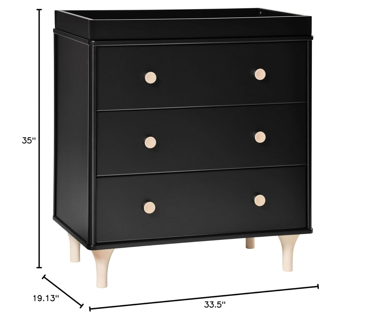 Lolly 3-Drawer Changer Dresser with Removable Changing Tray in Black
