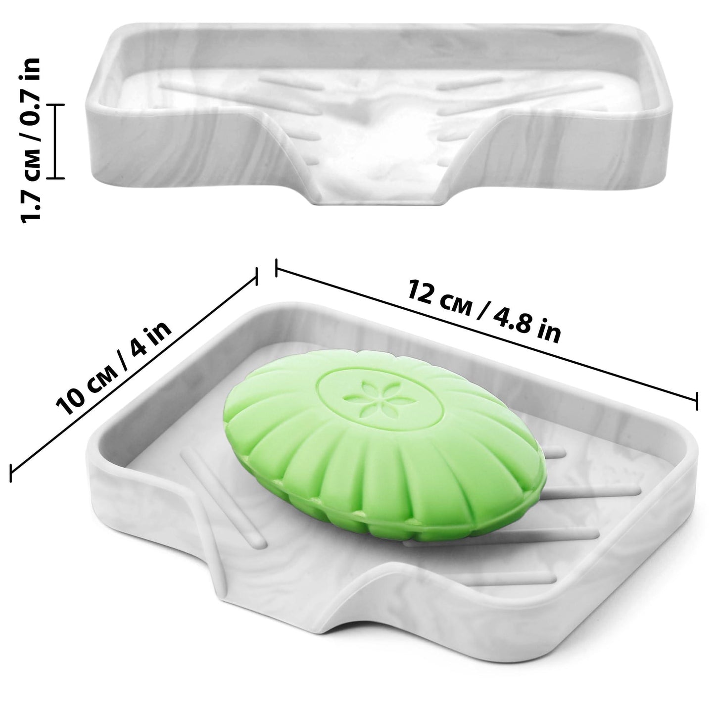 Marble Silicone Soap Dish Tray Self Draining Soap Holder for Bar Soap