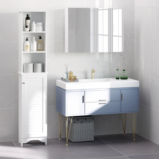 HOMCOM Tall Bathroom Storage Cabinet, Freestanding Linen Tower with
