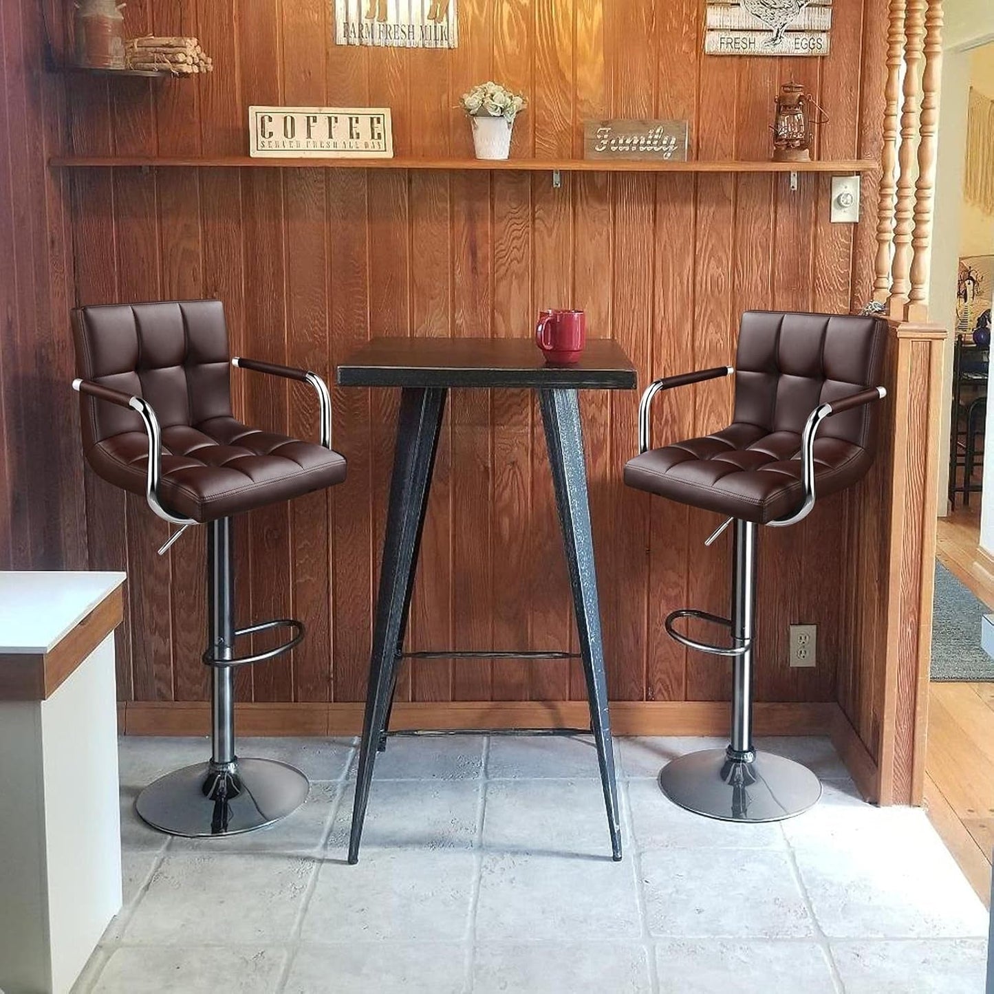 Tall Bar Stools Set of 2 Modern Square PU Leather Adjustable Barstools