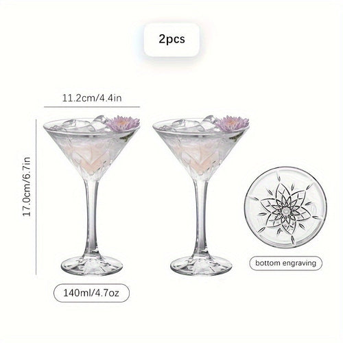 Engraved Martini Glass Set - Insulated Crystal Cocktail Glasses,