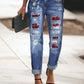 Ripped Plaid Straight Legs Jeans