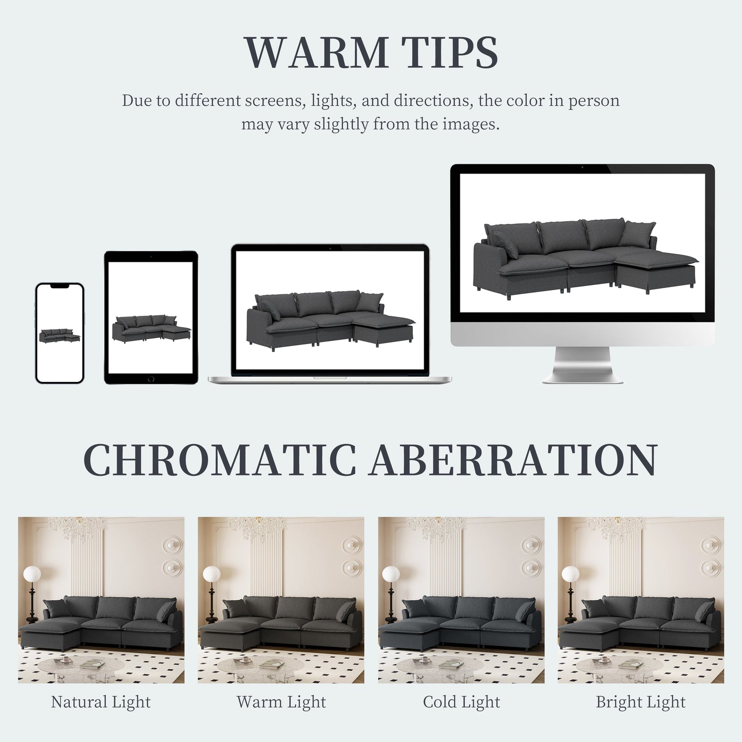 Chenille Sectional Sofa with Ottoman,L Shaped Cloud Couch Set with