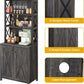 67" Tall Wine Bar Cabinet for Liquor and Glasses, Farmhouse Kitchen