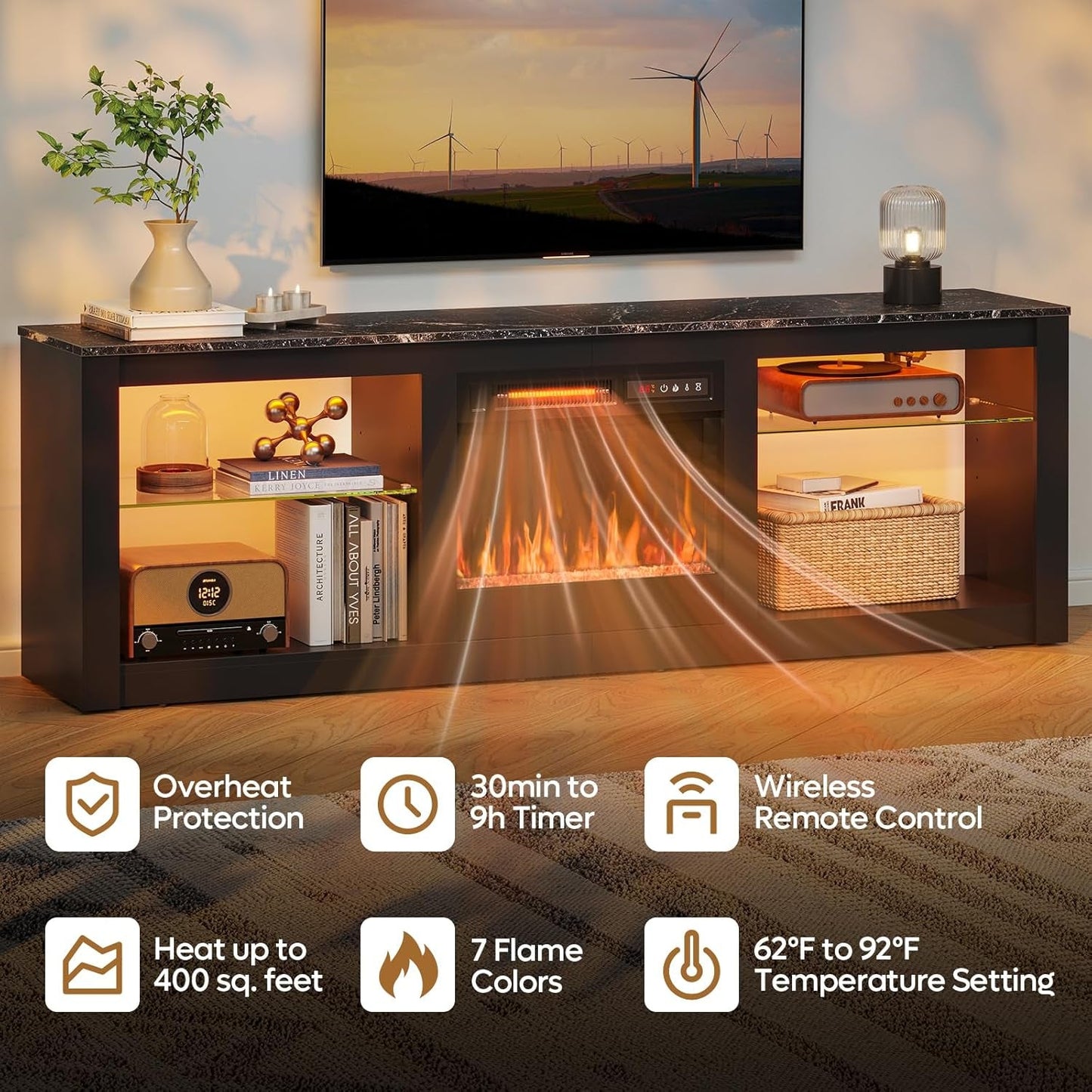 Fireplace TV Stand for Tvs up to 75",Gaming Entertainment Center with