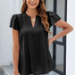 Ruffled Notched Short Sleeve Blouse