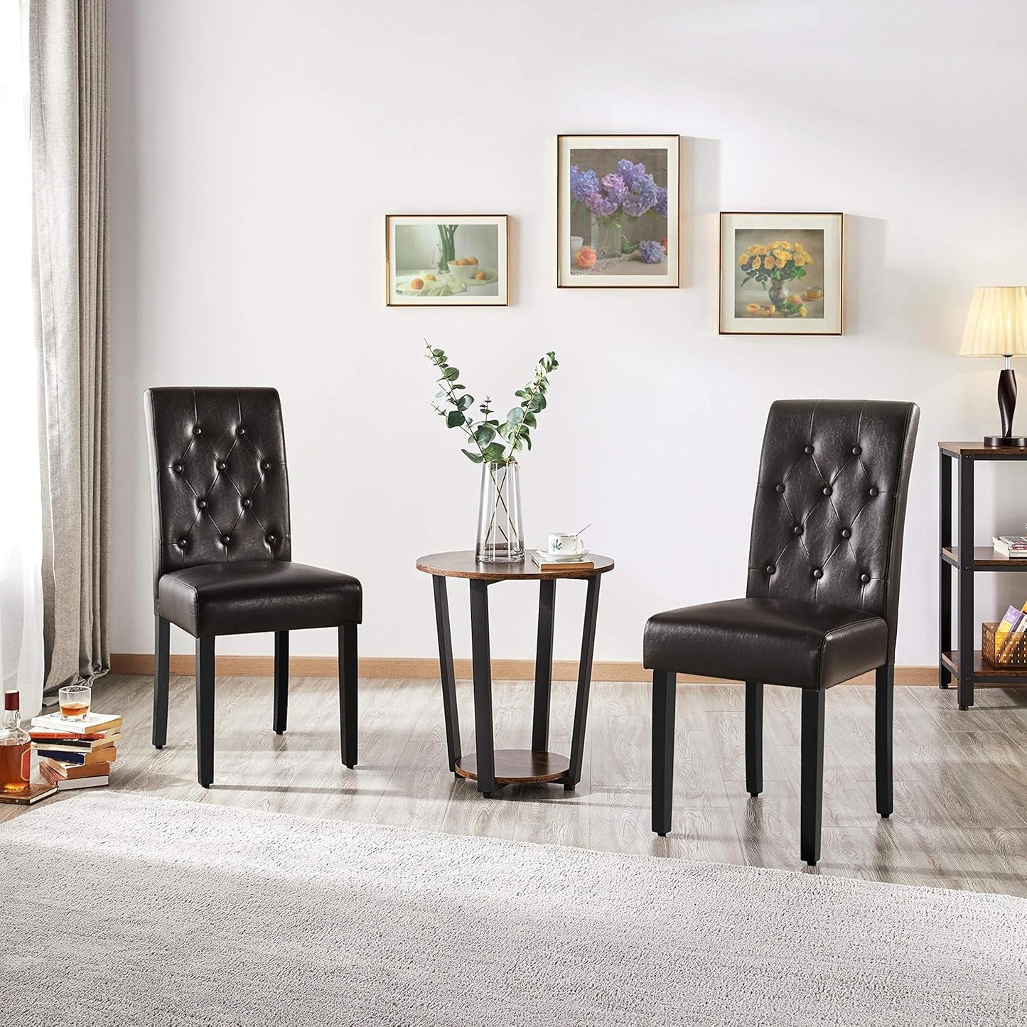 Faux Leather Dining Chairs, Button Tufted Dining Room Chairs with