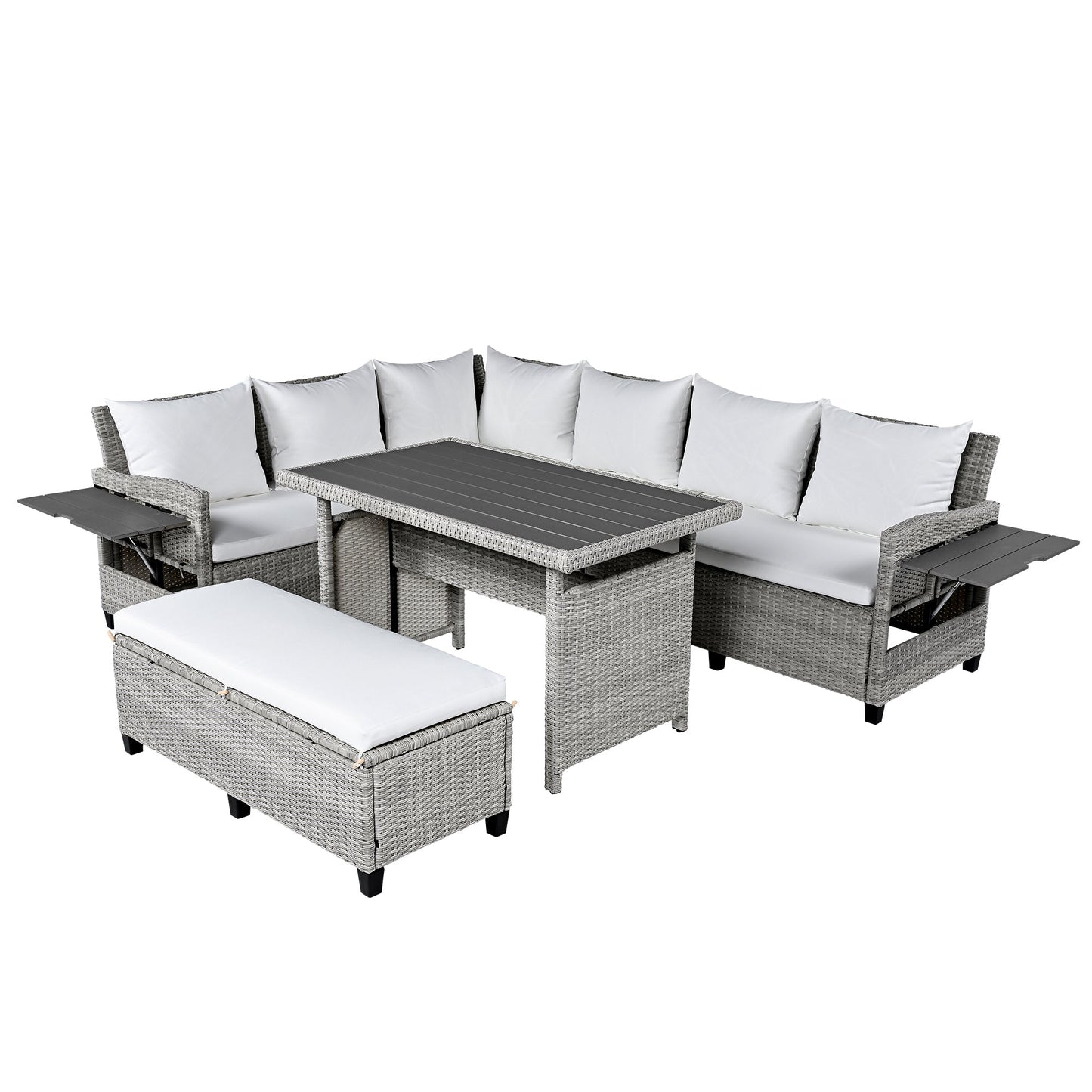 5-Piece Outdoor Patio Rattan Sofa Set, Sectional PE Wicker L-Shaped