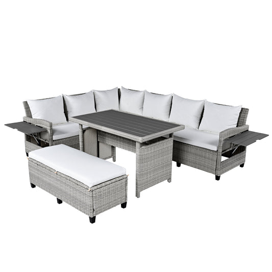 5-Piece Outdoor Patio Rattan Sofa Set, Sectional PE Wicker L-Shaped