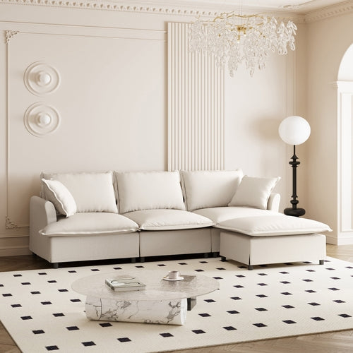 Chenille Sectional Sofa with Ottoman,L Shaped Cloud Couch Set with
