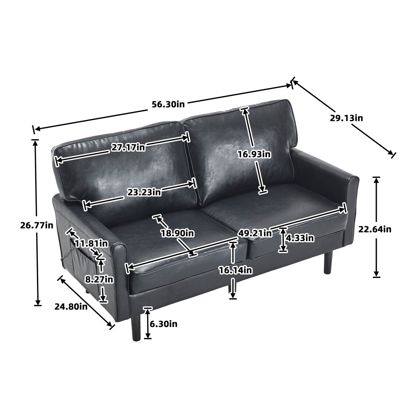 Loveseat Sofa, Mid Century Modern Love Seat, 2 Seater Sofa Couches for