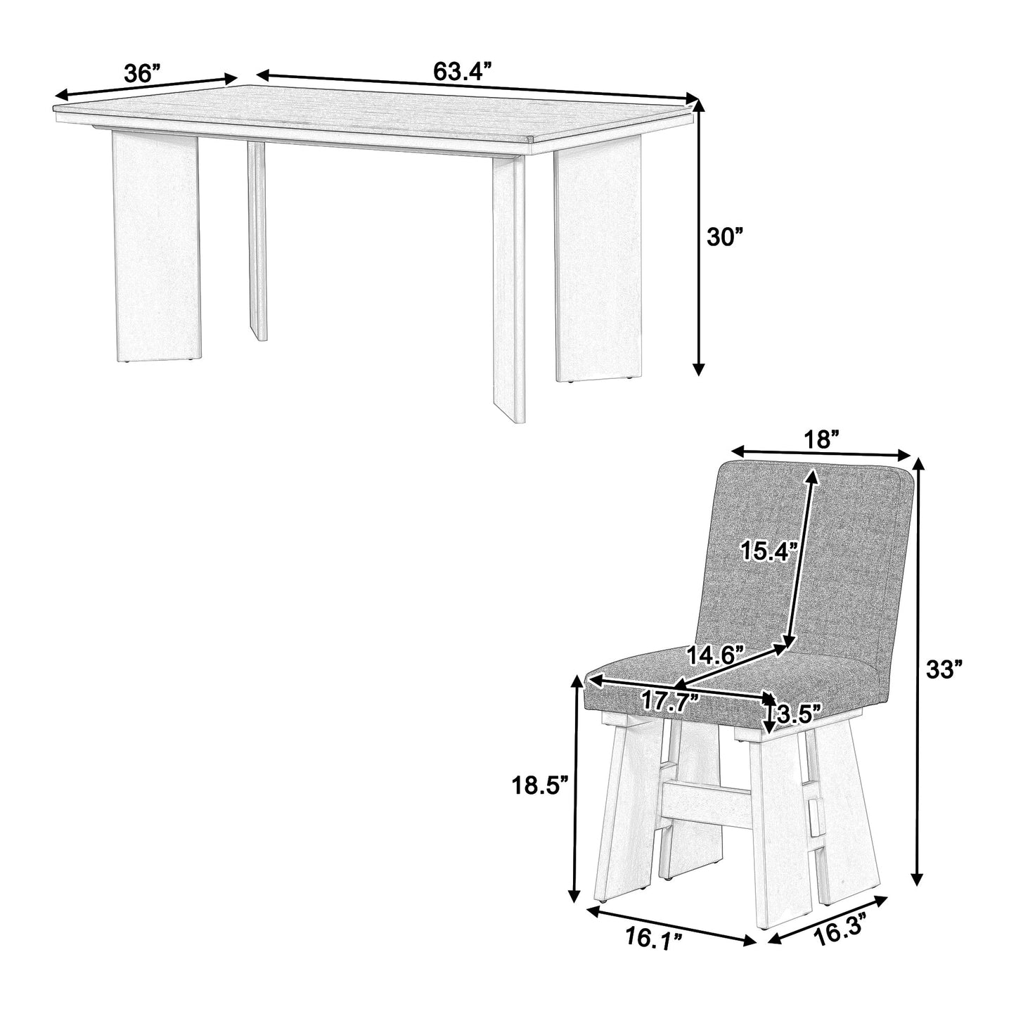 Modern 7-Piece Dining Table Set with 6 Upholstered Dining Chairs,