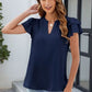 Ruffled Notched Short Sleeve Blouse