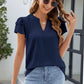 Ruffled Notched Short Sleeve Blouse