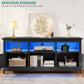 Farmhouse TV Stand with Power Outlet, LED Light Entertainment Center