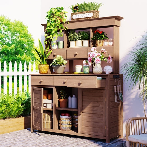 65.7'' H Tall Garden Potting Bench Table with Hutch,Patio Storage
