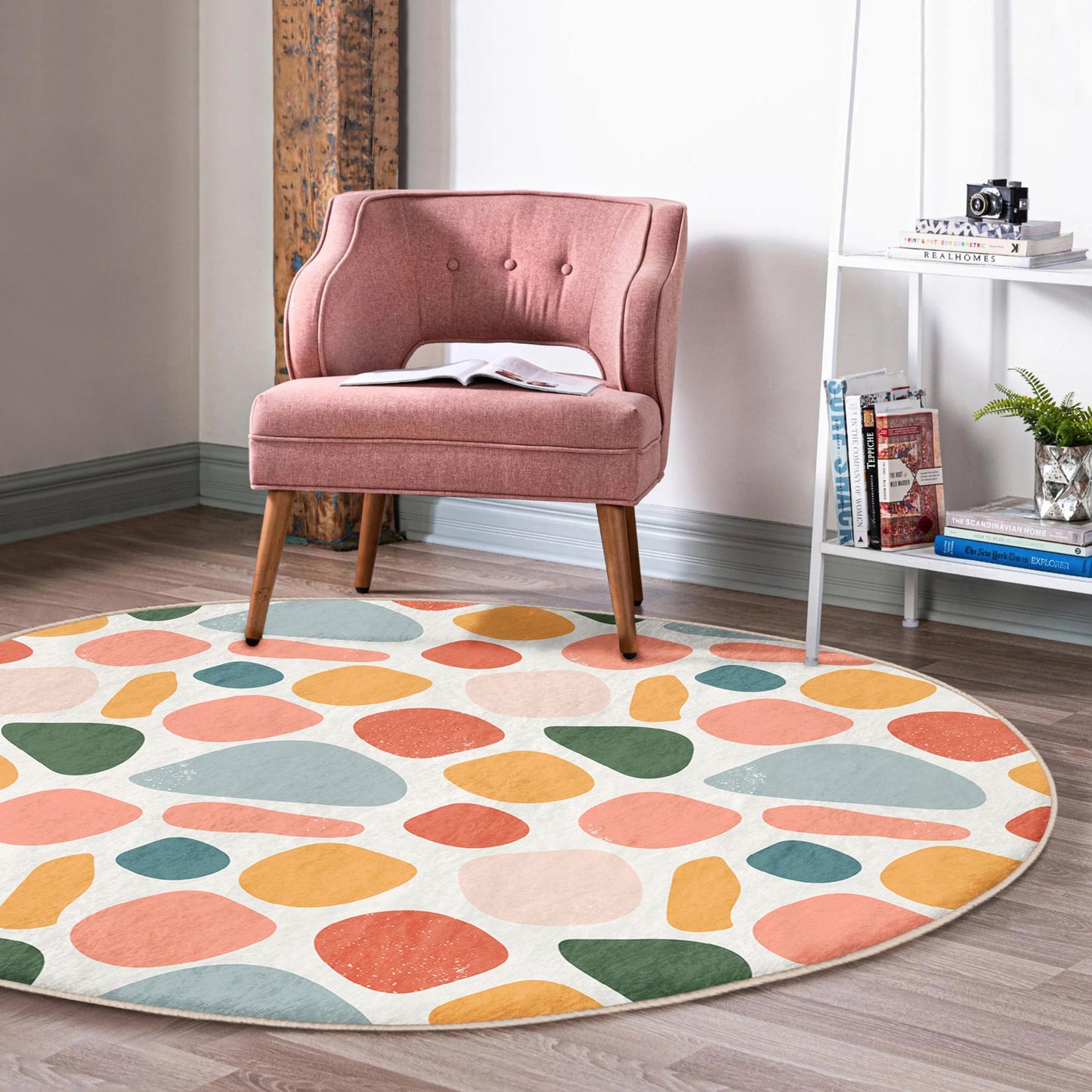 Abstract Round Rug, Decorative Living Room Carpet, Non Slip Circle