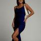 Midi dress with a slit, navy blue FG667