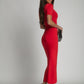 Red turtleneck midi pencil dress FG674