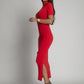 Red turtleneck midi pencil dress FG674