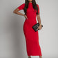 Red turtleneck midi pencil dress FG674