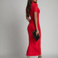 Red turtleneck midi pencil dress FG674