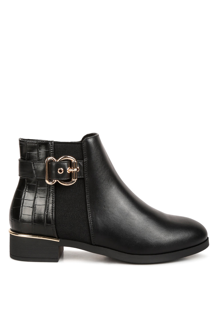 Frothy Buckled Ankle Boots With Croc Detail