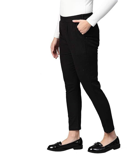 USHMAA Women’s Comfortable Pants with Front Waistband, Back Elastic &