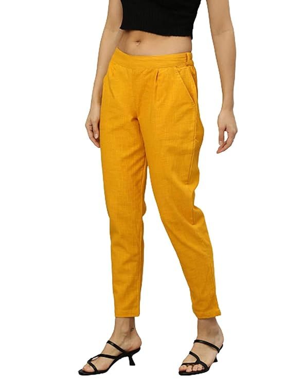 USHMAA Women’s Comfortable Pants with Front Waistband, Back Elastic &