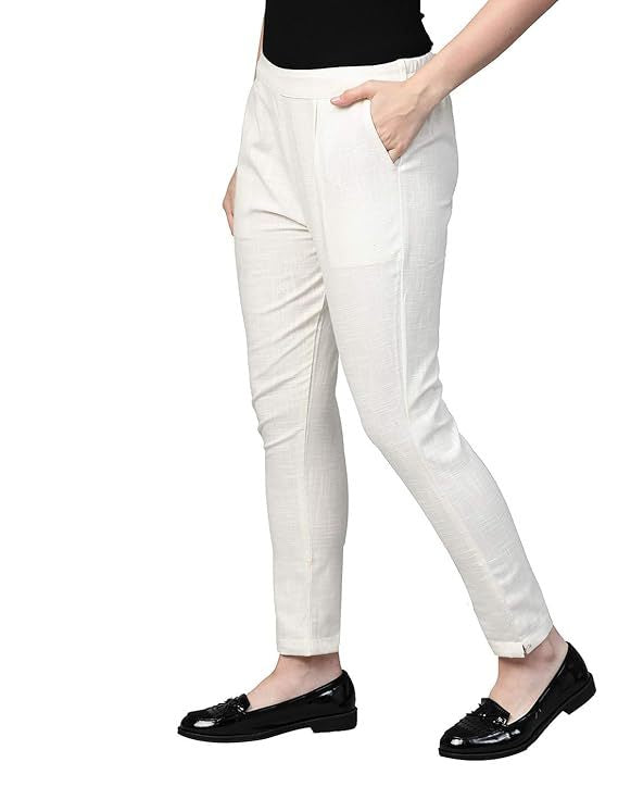 USHMAA Women’s Comfortable Pants with Front Waistband, Back Elastic &