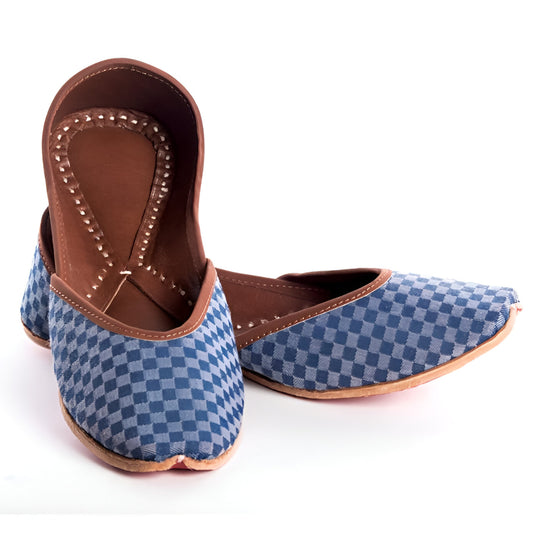 Azzra Stylish Blue Patterned Jutti | Authentic Handmade Punjabi Mojari