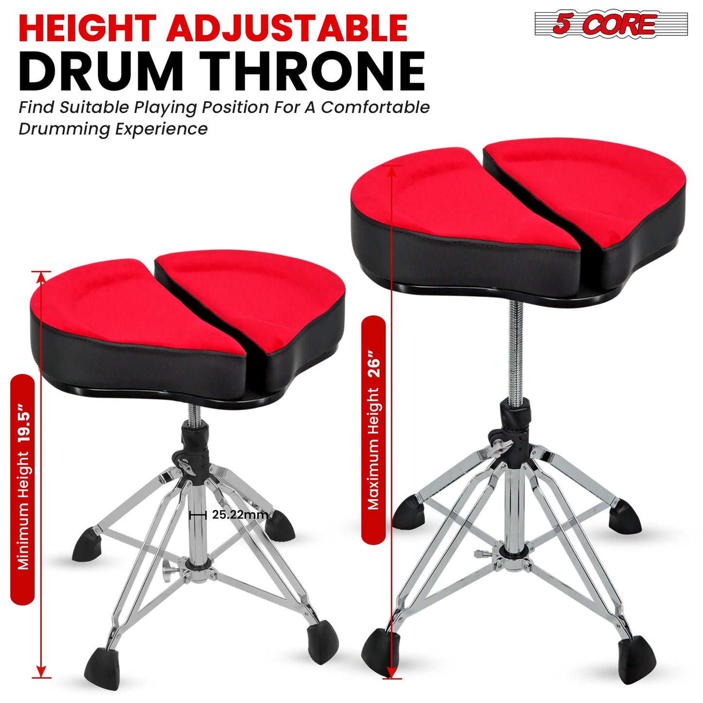 5Core Drum Throne Sponge Padded Guitar Stool Drummer Seat for Adults &