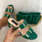 Square Stud Two Strap Block High Heels
