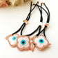 Greek Evil Eye Bracelet, Rose Gold Bracelet Set, Hamsa Clover Charm