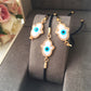 Greek Evil Eye Bracelet, Rose Gold Bracelet Set, Hamsa Clover Charm