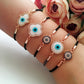Greek Evil Eye Bracelet, Rose Gold Bracelet Set, Hamsa Clover Charm