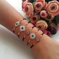 Greek Evil Eye Bracelet, Rose Gold Bracelet Set, Hamsa Clover Charm