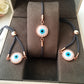 Greek Evil Eye Bracelet, Rose Gold Bracelet Set, Hamsa Clover Charm