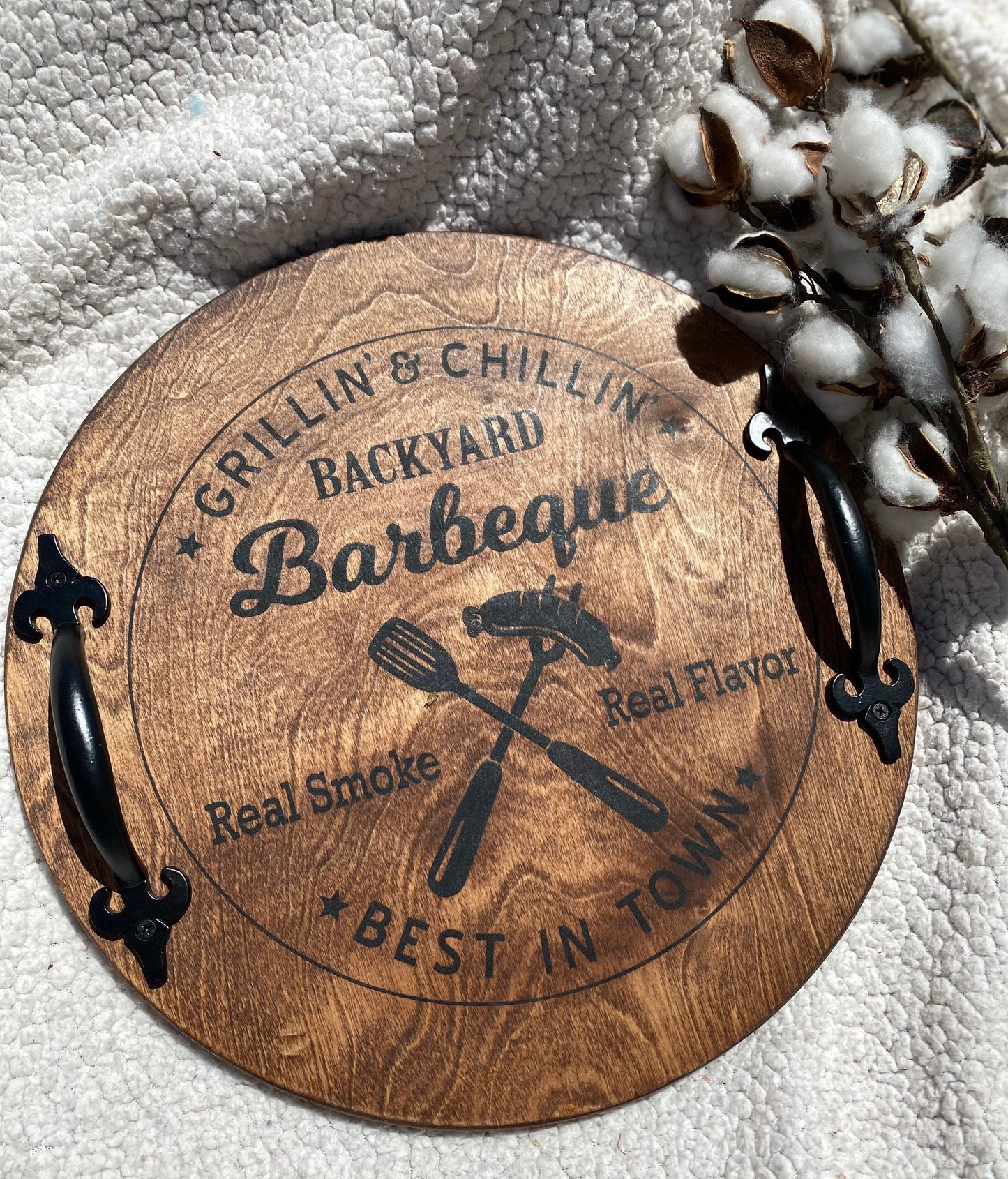 Backyard BBQ Wooden Serving Tray