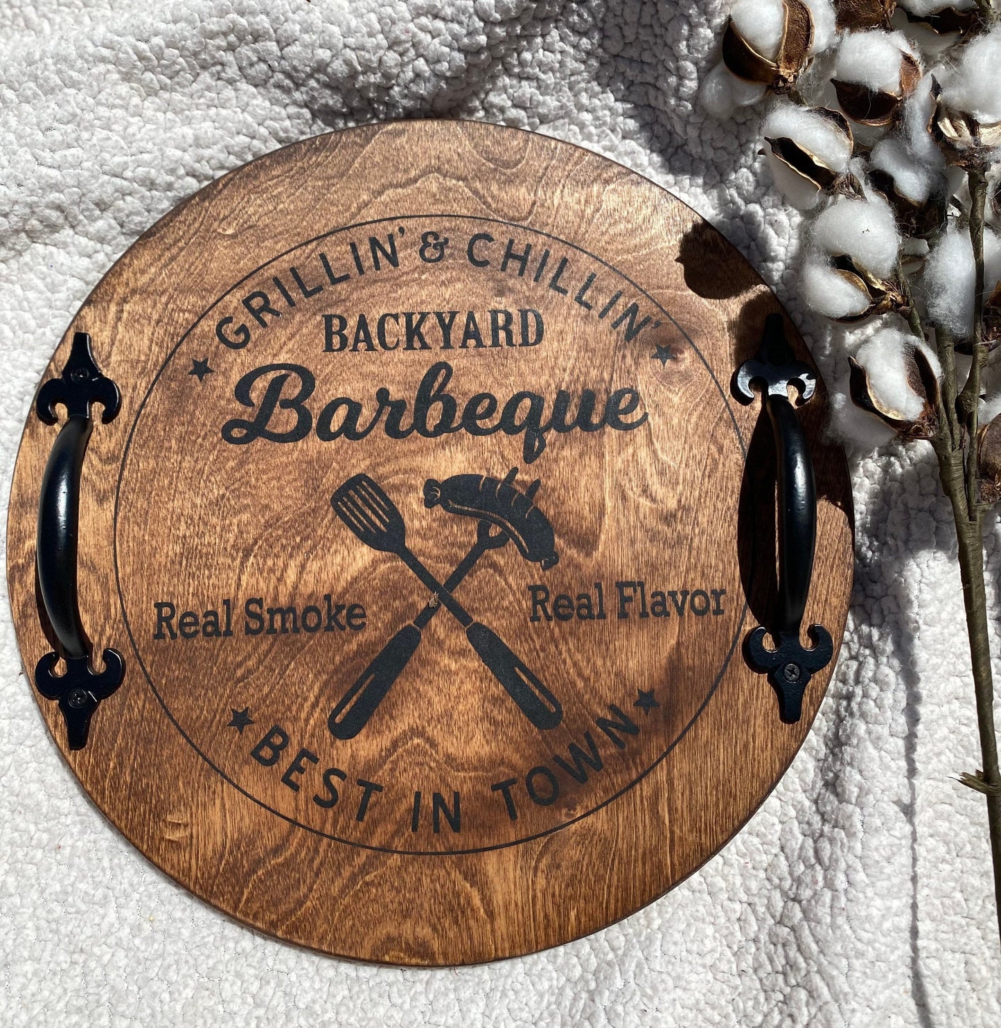 Backyard BBQ Wooden Serving Tray