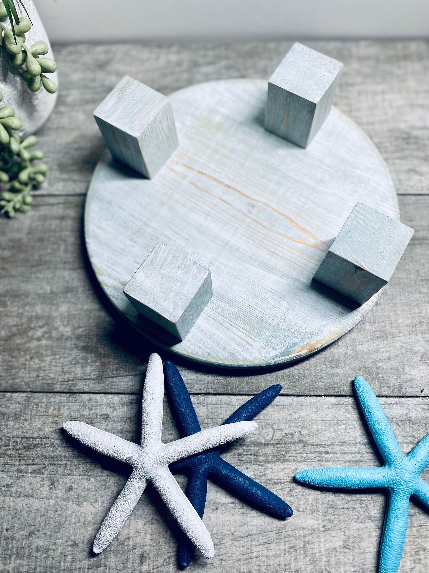 Round Wooden Riser, Shabby Chic Decor, Soap Tray, Beach Decor, Wood