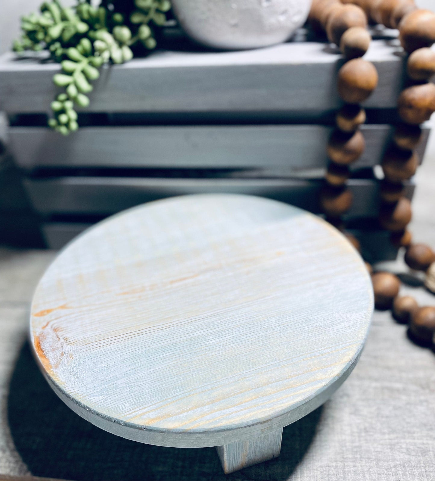 Round Wooden Riser, Shabby Chic Decor, Soap Tray, Beach Decor, Wood