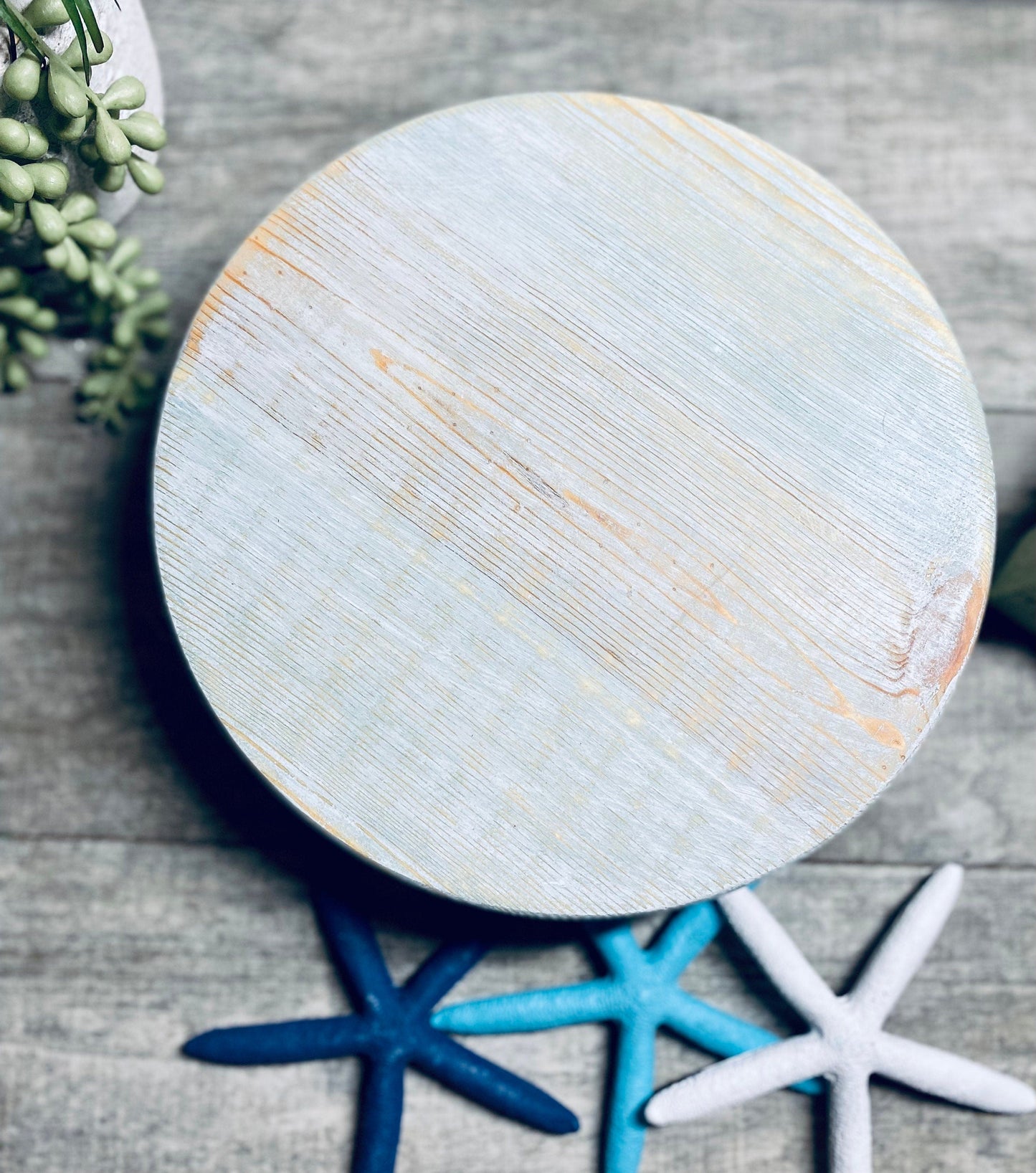 Round Wooden Riser, Shabby Chic Decor, Soap Tray, Beach Decor, Wood