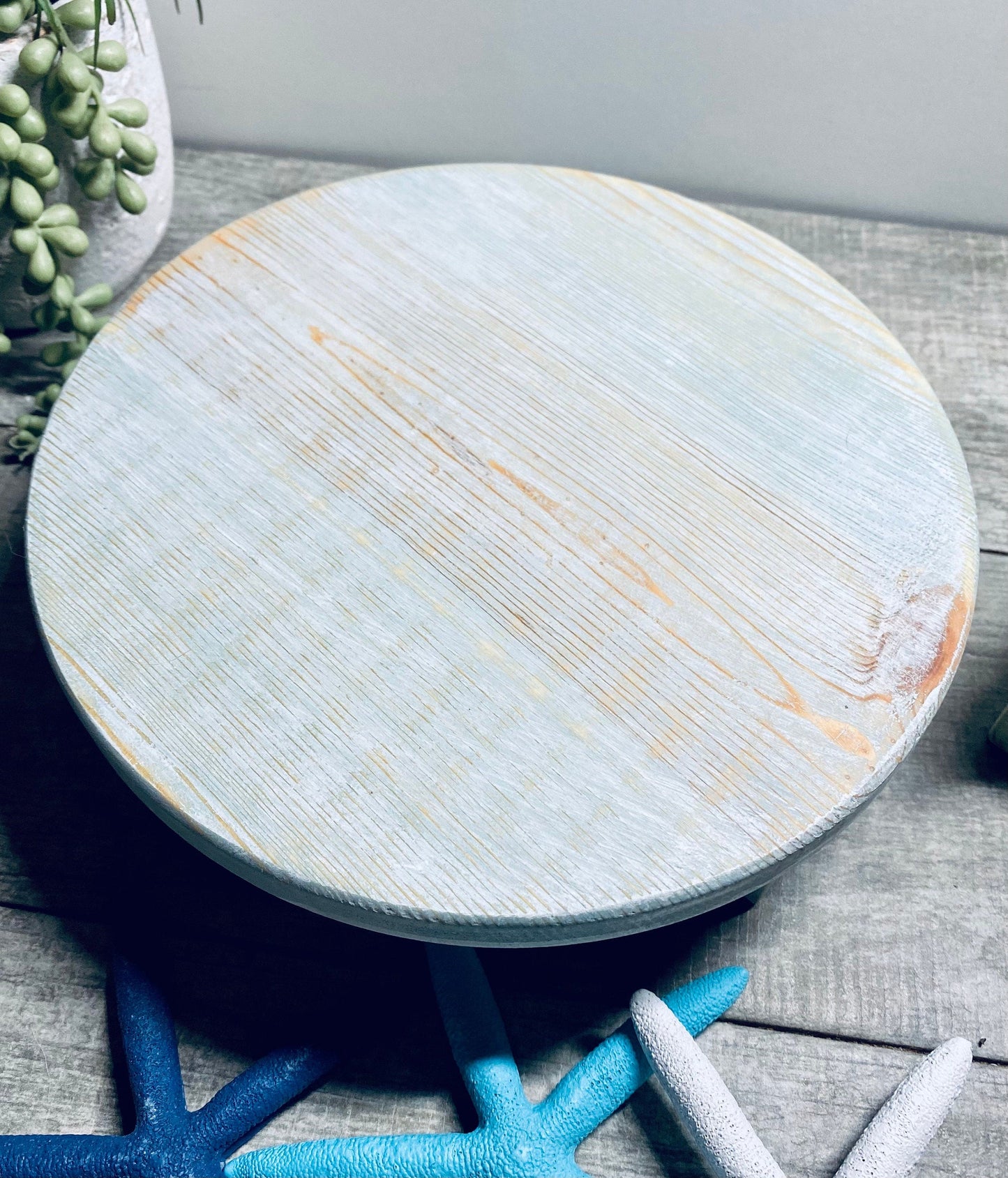 Round Wooden Riser, Shabby Chic Decor, Soap Tray, Beach Decor, Wood