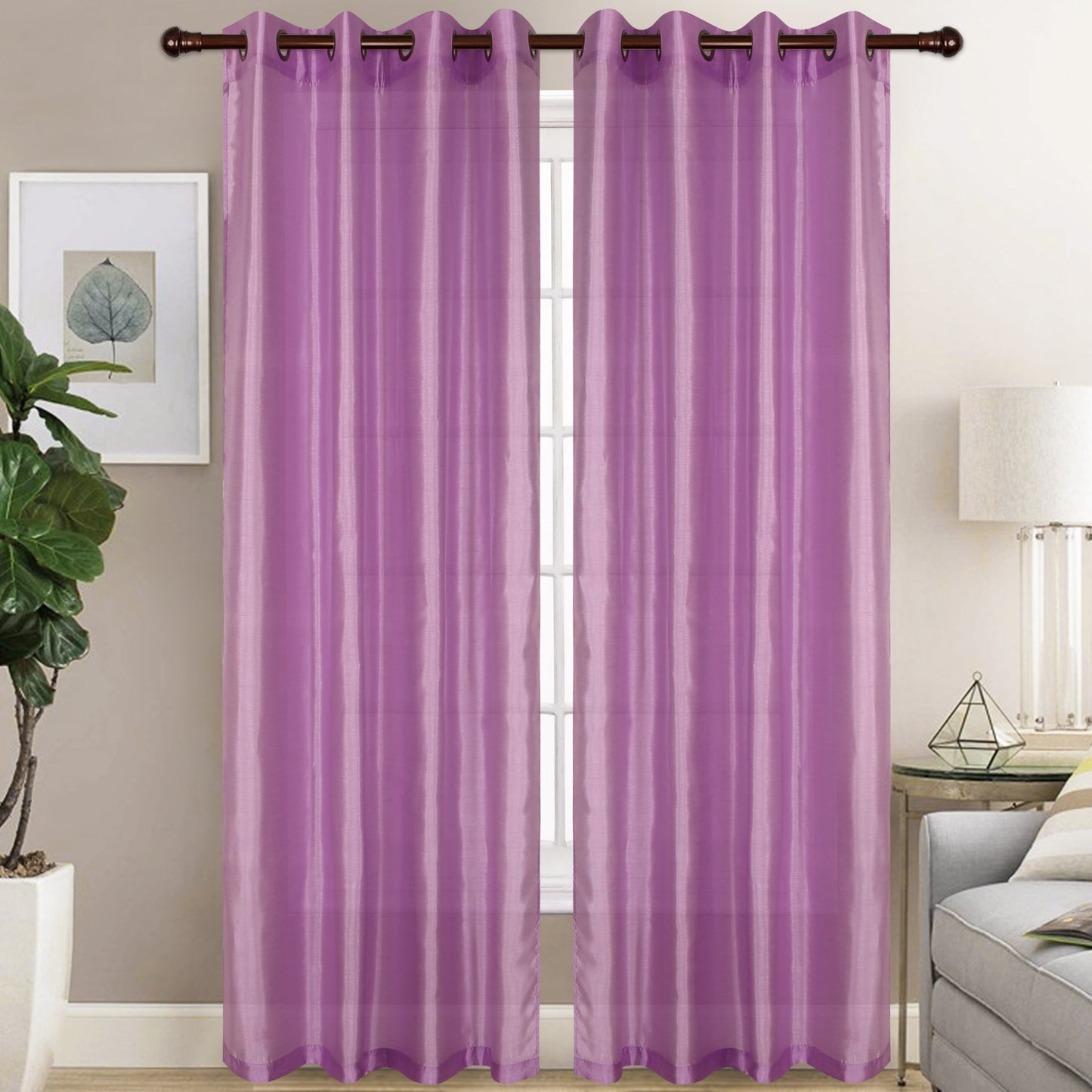 Christina - Faux Silk Semi Sheer Panel - Set of Two - Assorted Colors