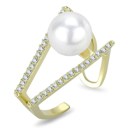 LO4246 - Flash Gold Brass Ring with Synthetic Pearl in White