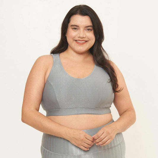 Classic Performance Bra Top- Dove Grey Rib Pattern